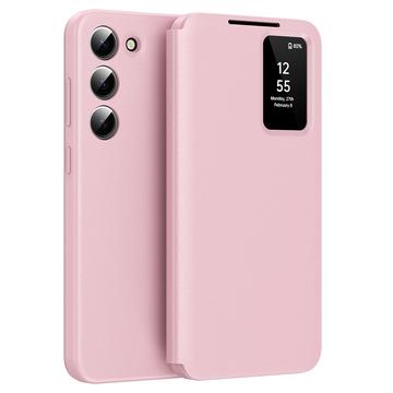 Samsung Galaxy S23 Smart Clear View Flip Case with Card Slot - Pink
