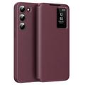 Samsung Galaxy S23 Smart Clear View Flip Case with Card Slot - Wine Red