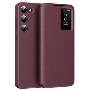 Samsung Galaxy S23 Smart Clear View Flip Case with Card Slot - Wine Red