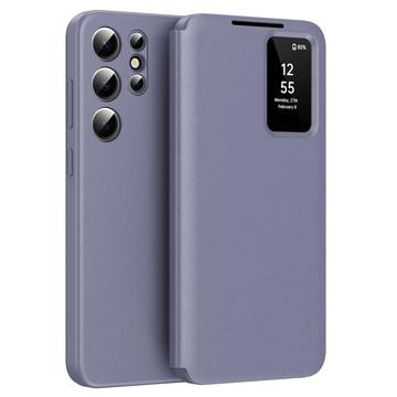 Samsung Galaxy S23 Ultra Smart Clear View Flip Case with Card Slot - Grey Purple