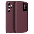 Samsung Galaxy S23 Ultra Smart Clear View Flip Case with Card Slot - Wine Red