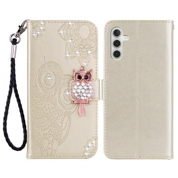 Samsung Galaxy S24 FE Owl Rhinestone Wallet Case - Gold