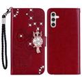 Samsung Galaxy S24 FE Owl Rhinestone Wallet Case - Red