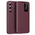 Samsung Galaxy S24 FE Smart Clear View Flip Case with Card Slot - Wine Red