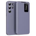 Samsung Galaxy S24 Ultra Smart Clear View Flip Case with Card Slot - Grey Purple