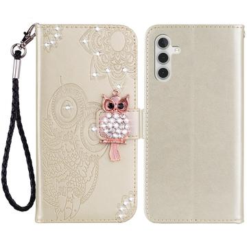 Samsung Galaxy S24+ Owl Rhinestone Wallet Case - Gold