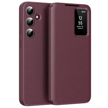 Samsung Galaxy S25 FE Smart Clear View Flip Case with Card Slot - Wine Red