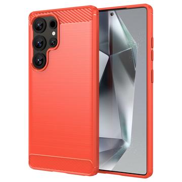 Samsung Galaxy S25 Ultra Brušena TPU Zaštitna Maska - Ugljenično Vlakno - Crvena