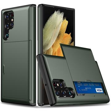 Samsung Galaxy S25 Ultra Hibridna Maska sa Kliznim Slotom za Karticu - Vojno Zelena