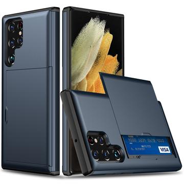 Samsung Galaxy S25 Ultra Hibridna Maska sa Kliznim Slotom za Karticu - Tamnoplava