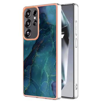 Samsung Galaxy S25 Ultra Marble Pattern Galvanizirana IMD TPU Maska - Zelena