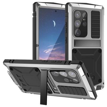 Samsung Galaxy S25 Ultra R-Just Premium Case with Kickstand & Tempered Glass Screen Protector - Silver