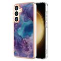 Samsung Galaxy S25+ Marble Pattern Galvanizirana IMD TPU Futrola - Ljubičasta / Plava
