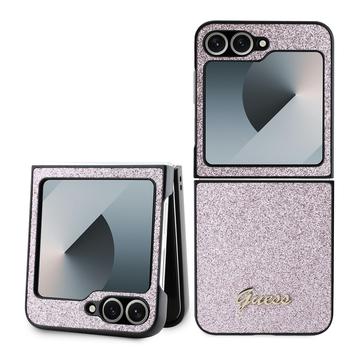 Samsung Galaxy Z Flip6/Z Flip7 FE Guess Glitter Flakes Metal Logo Hibridna Maska - Roze