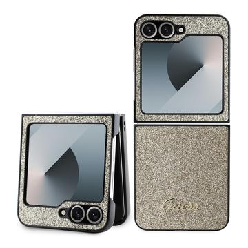 Samsung Galaxy Z Flip6/Z Flip7 FE Guess Glitter Flakes Metal Logo Hibridna Maska - Zlatna