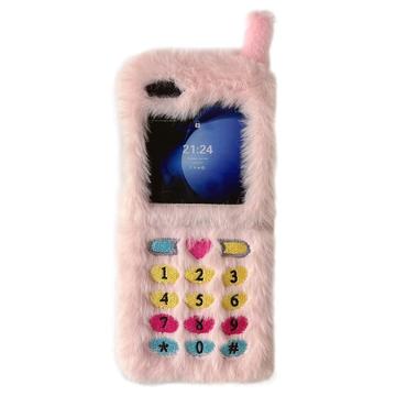 Samsung Galaxy Z Flip6/Z Flip7 FE Retro Plush Case with Embroidered Dial Keys - Pink