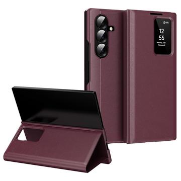 Samsung Galaxy Z Fold7 Smart Clear View Flip Case with Card Slot - Wine Red