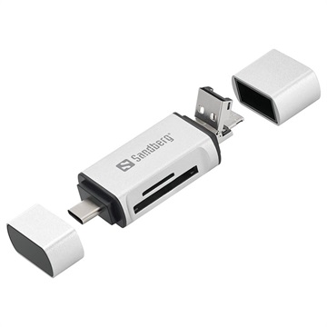 Sandberg SD / MikroSD Čitač Kartice - USB-A / USB-C / MikroUSB - Srebrni