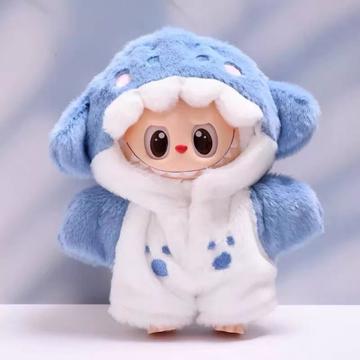 Shark Hooded Jumpsuit for Labubu Doll 17cm - Blue / White