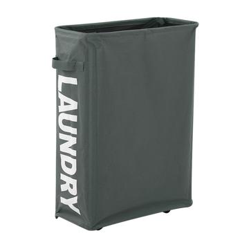Slim Foldable Oxford Laundry Basket with Wheels & Mesh Drawstring Lid - Grey