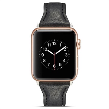 Apple Watch Series 11/10/9/8/SE 3/SE (2022)/7/SE/6/5/4/3/2/1 Slim Kožni Kaiš - 42mm/41mm/40mm/38mm - Crni