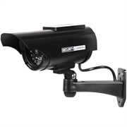 Solar-Powered Dummy Security Camera with Flashing LED - Black