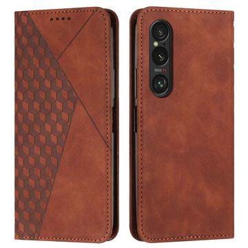 Sony Xperia 1 VI Rhombus Pattern Wallet Case with Magnetic Closure - Brown