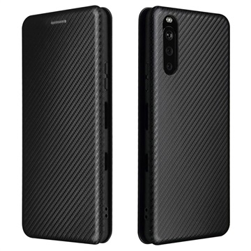 Sony Xperia 10 III, Xperia 10 III Lite Flip Futrola - Carbon Fiber - Crna
