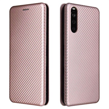 Sony Xperia 10 III, Xperia 10 III Lite Flip Futrola - Carbon Fiber - Zlatno Roze