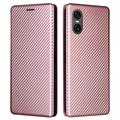 Sony Xperia 10 VI Flip Futrola - Ugljenično Vlakno - Svetloroze