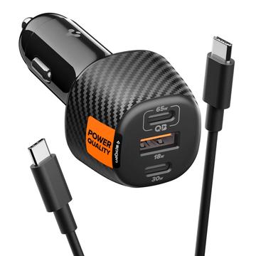 Spigen Essential EV1133 3-Port Ultra-Fast Car Charger with USB-C Cable - 113W - Black