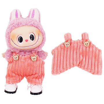 Striped Bear Bib Overalls for Labubu Mini Figure 17cm - Pink