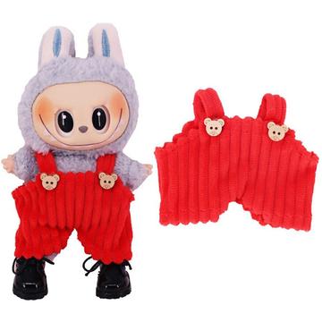 Striped Bear Bib Overalls for Labubu Mini Figure 17cm - Red
