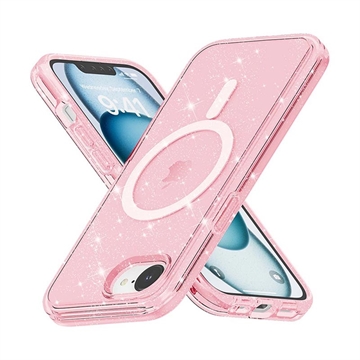 iPhone 16e Stylish Glitter Series Hibridna Maska - MagSafe Kompatibilnost - Roze