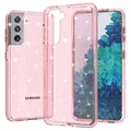 Samsung Galaxy S21 5G Stylish Glitter Series Hibridna Maska - Roze