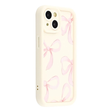 iPhone 13 Stylish Shockproof TPU Case with Raised Edges - White / Big Bow