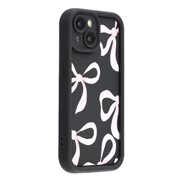 iPhone 15 Plus Stylish Shockproof TPU Case with Raised Edges - Black / Big Bow