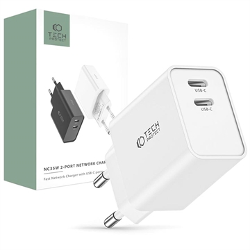 Tech-Protect C35W Mrežni Punjač sa 2 Porta - 2xUSB-C - Beli