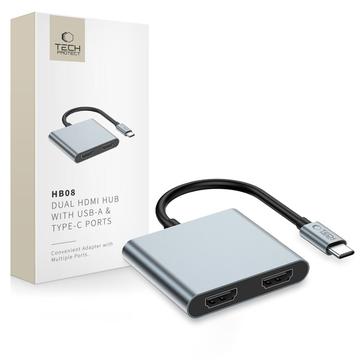 Tech-Protect HB08 4-in-1 USB-C Multiport Hub - 2x HDMI, 2x USB-A, USB-C