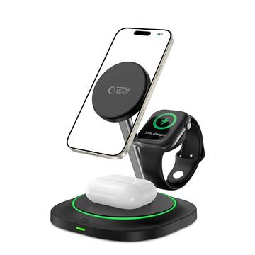 Tech-Protect QI15W-A46 3-in-1 MagSafe Wireless Charger with Atmospheric Backlight - Black