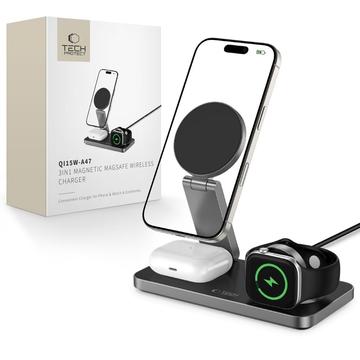Tech-Protect QI15W-A47 3-in-1 Foldable MagSafe Wireless Charger - Black