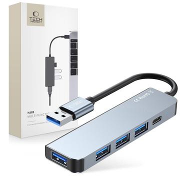 Tech-Protect V0 5-in-1 USB-A Hub - 3xUSB 2.0, USB 3.0, USB-C PD - Grey