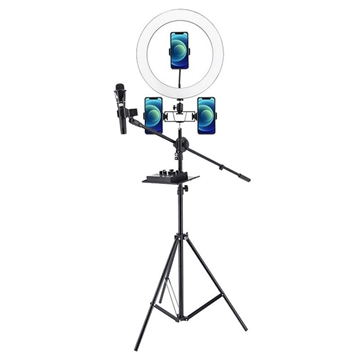 UN-700 10\'\' LED Ring Light with Tripod Stand Sound Card Tray and 3 Phone Holders for Selfie YouTube Video Photography Makeup