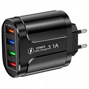 Univerzalni USB Adapter za Brzo Punjenje sa 4 Porta - 48W - Crni