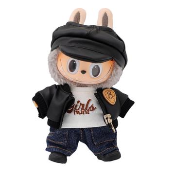 Vintage Aviator Style Outfit Set for Labubu Doll 17cm - 5 Pcs - Black