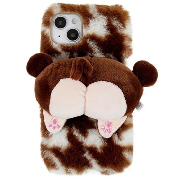 3D Plush Furry Winter iPhone 14 Plus TPU Maska - Braon Korgi