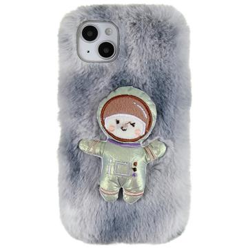 3D Plush Furry Winter iPhone 14 Plus TPU Maska - Sivi Astronaut