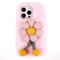 3D Plush Furry Winter iPhone 14 Pro Max TPU Maska - Roze Cvet