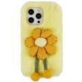 3D Plush Furry Winter iPhone 14 Pro Max TPU Maska - Žuti Cvet