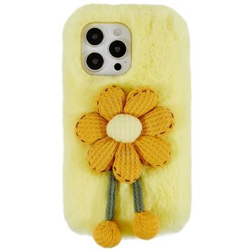 3D Plush Furry Winter iPhone 14 Pro Max TPU Maska - Žuti Cvet